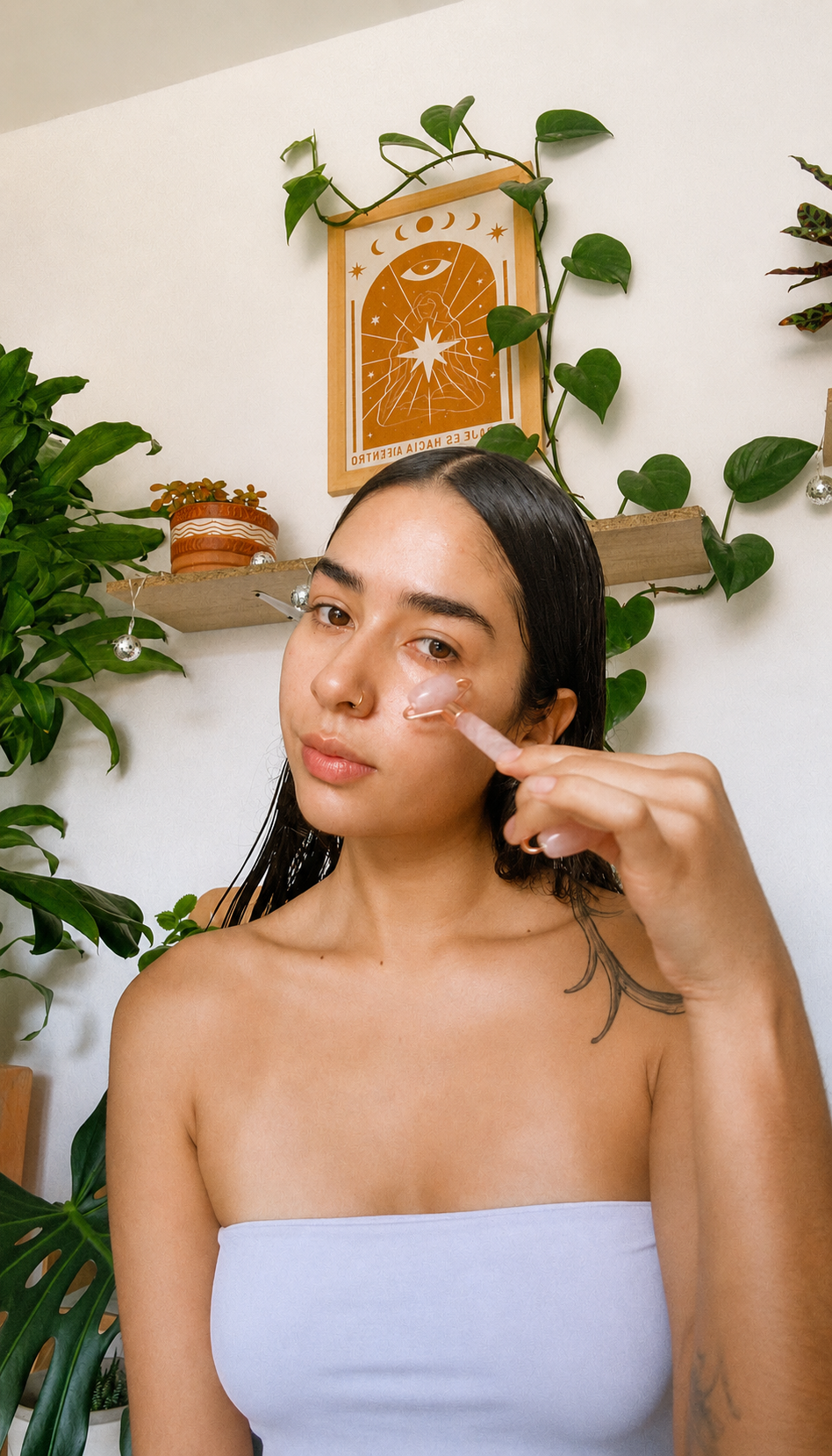 Rodillo de cuarzo rosa + Gua Sha