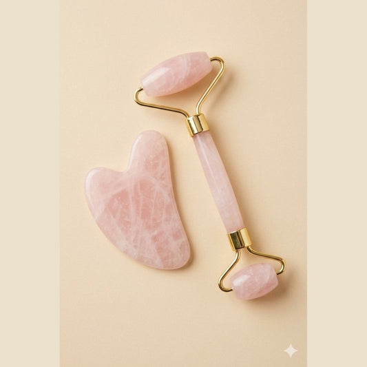 Rodillo de cuarzo rosa + Gua Sha